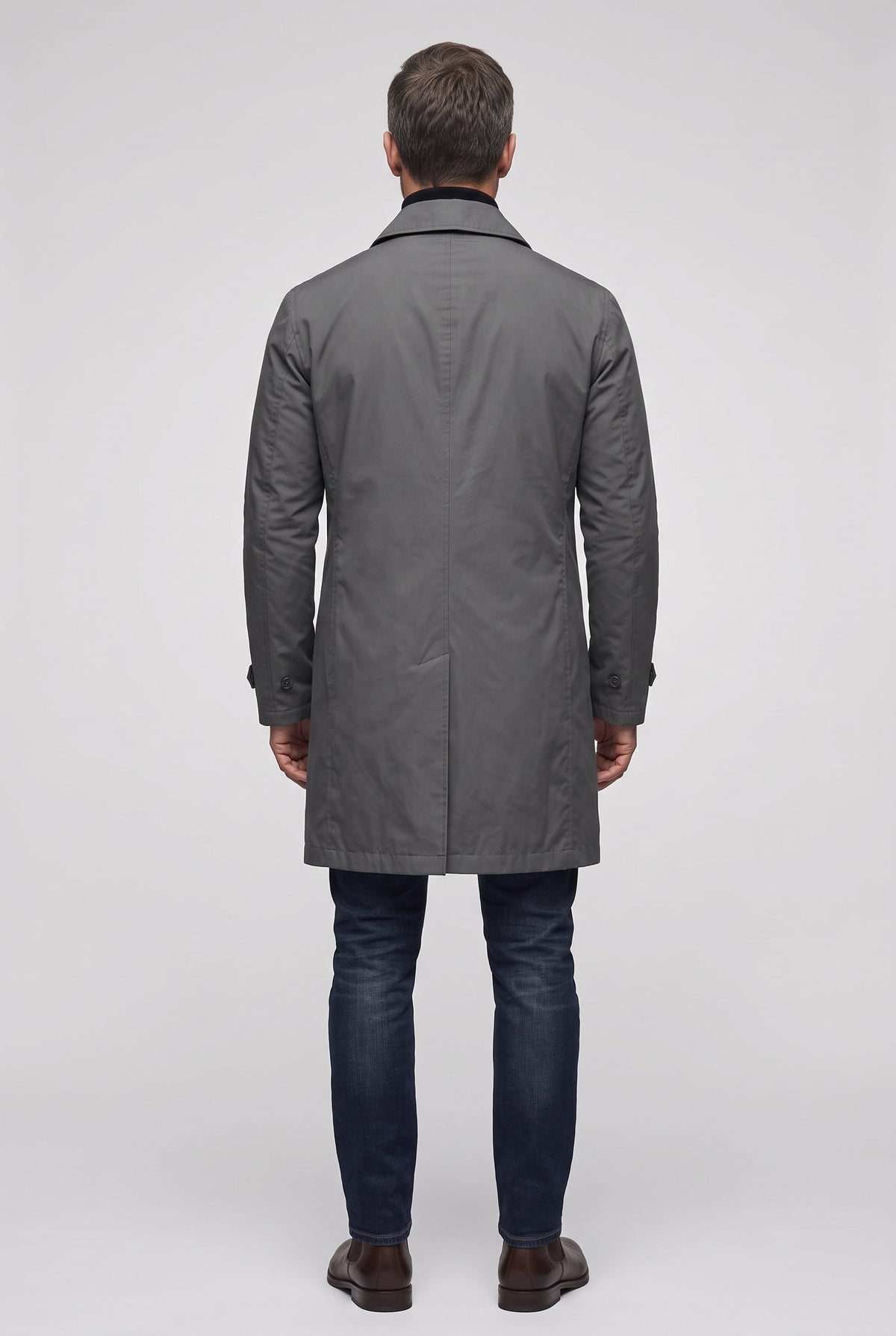 Men's Coat | Point Collar Mac with Quilted Lining - Grey back