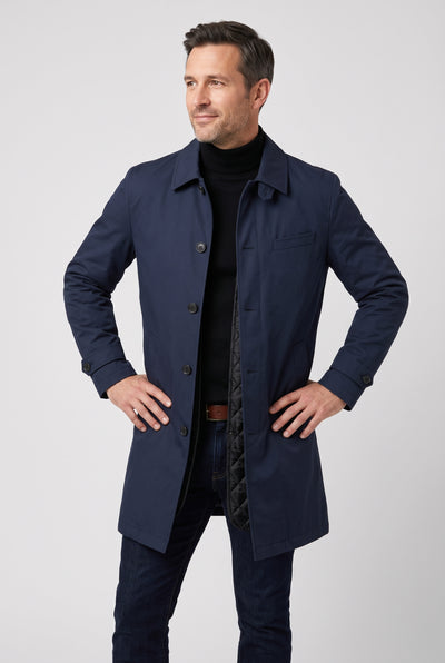Men's Coat | Point Collar Mac with Quilted Lining - Navy