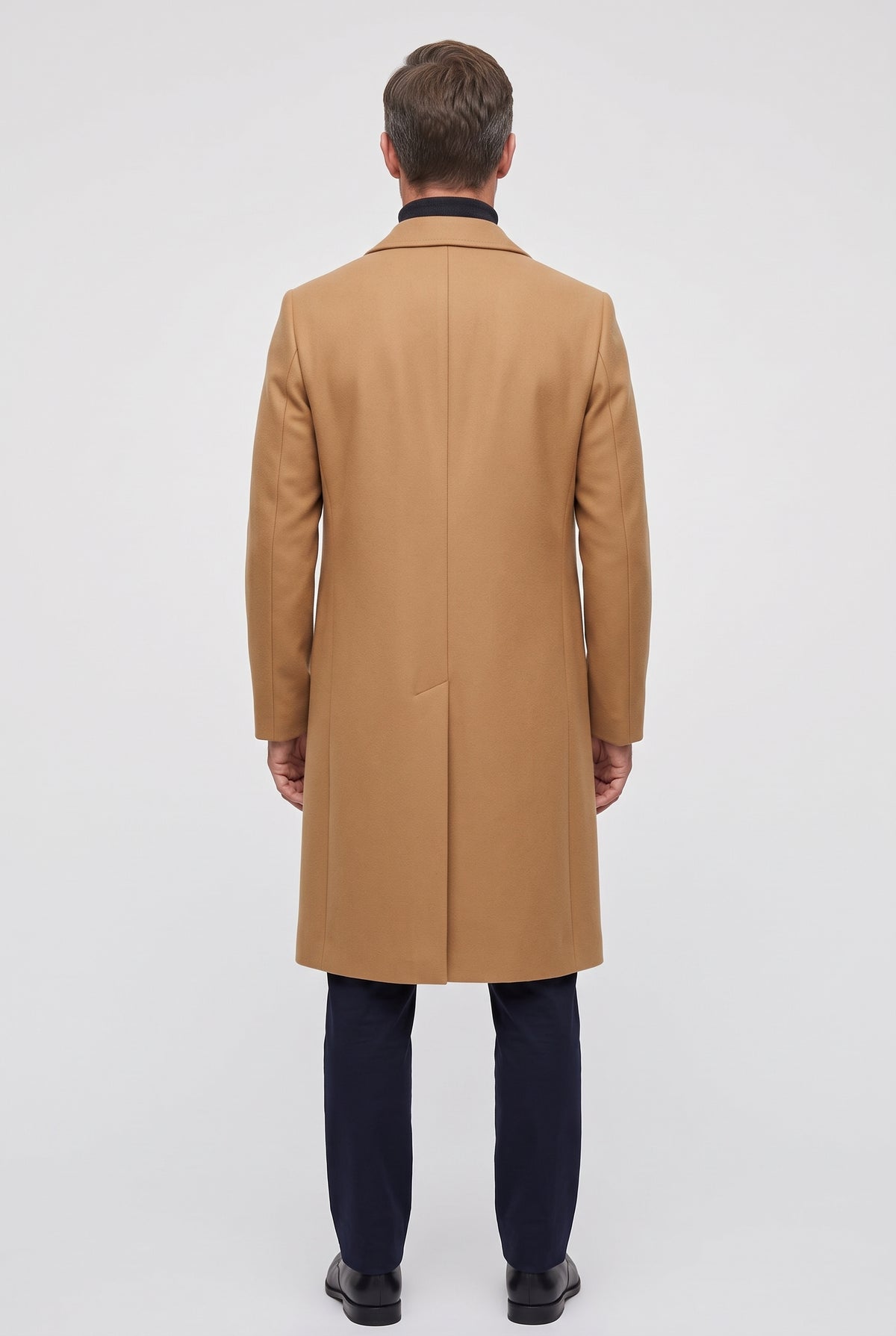 Men's Coat | Single-Breasted Long Overcoat - Camel back