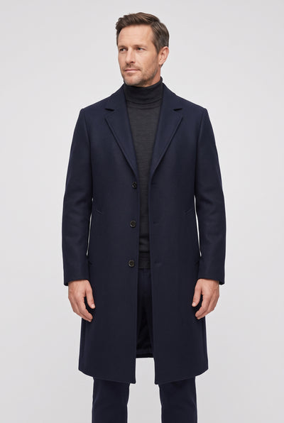 Men's Coat | Single-Breasted Long Overcoat - Navy