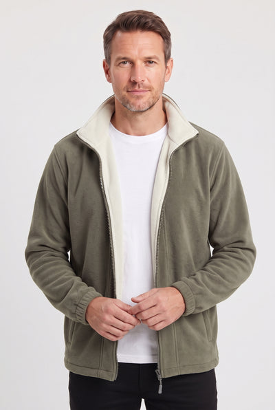Men's Fleece Jacket | Stand Collar with Contrast Lining - Khaki