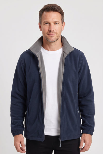 Men's Fleece Jacket | Stand Collar with Contrast Lining - Navy