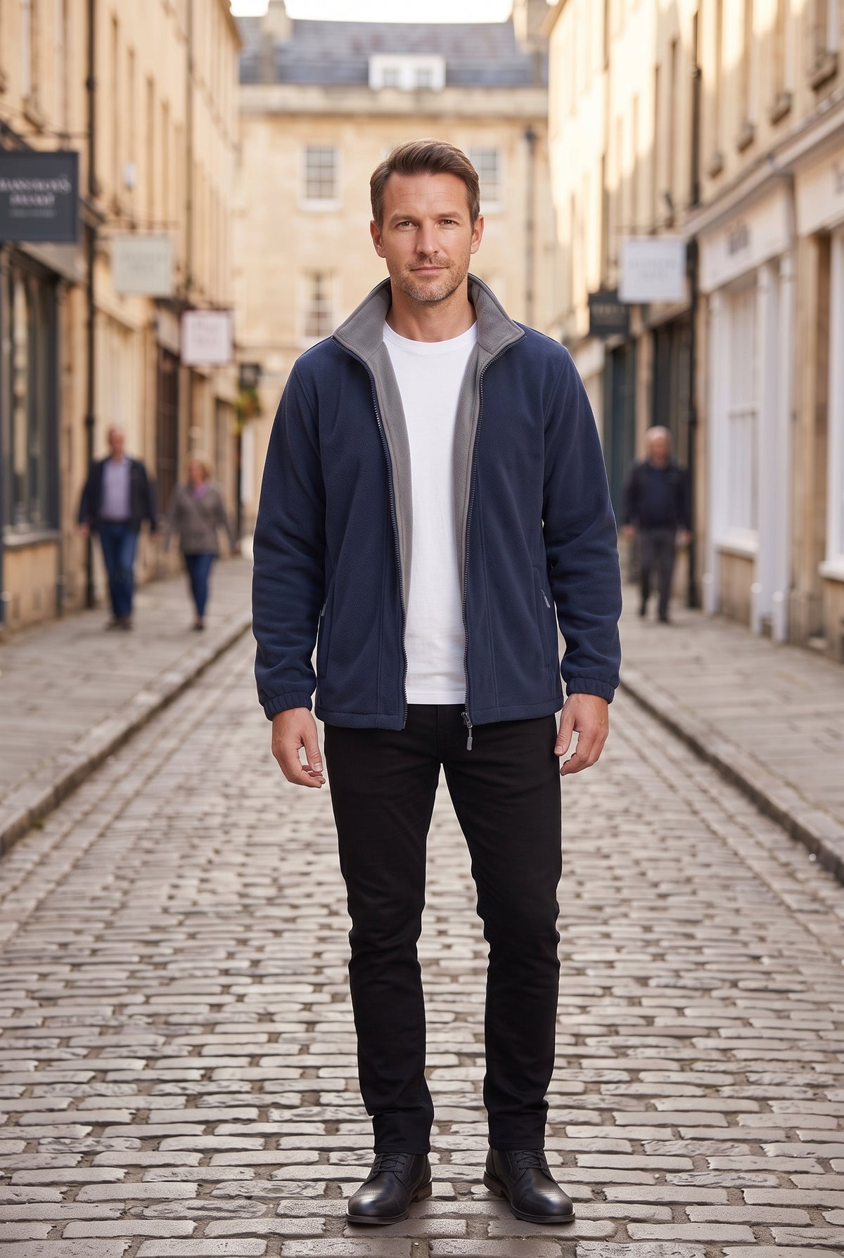 Men's Fleece Jacket | Stand Collar with Contrast Lining - Navy lifestyle
