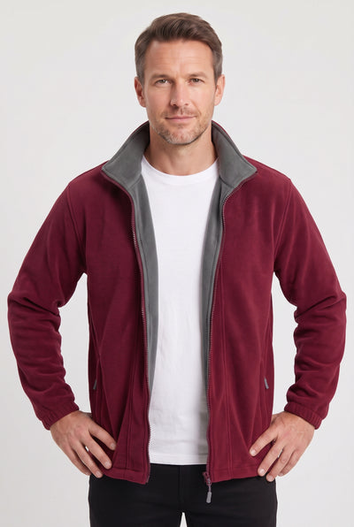 Men's Fleece Jacket | Stand Collar with Contrast Lining - Red