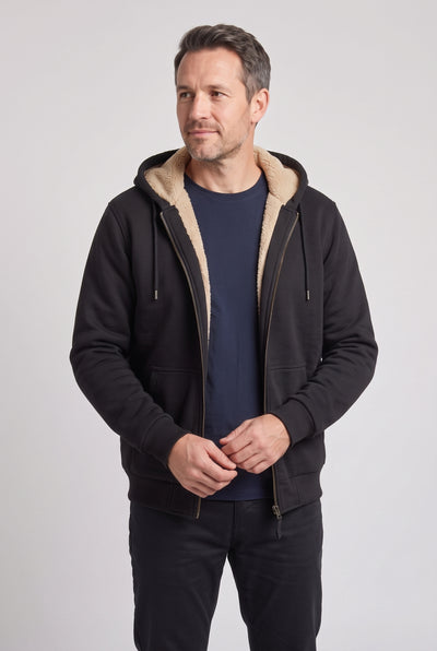 Men's Hoodie | Borg-Lined Zip-Up - Black