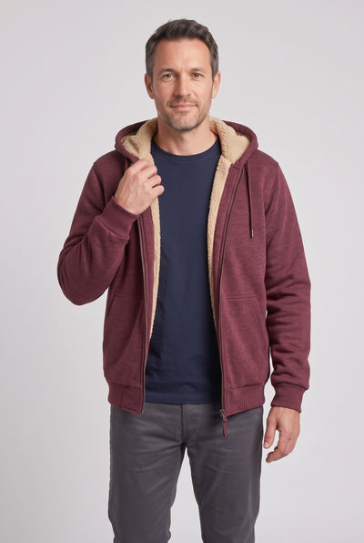 Men's Hoodie | Borg-Lined Zip-Up - Burgundy