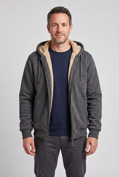 Men's Hoodie | Borg-Lined Zip-Up - Dark Grey