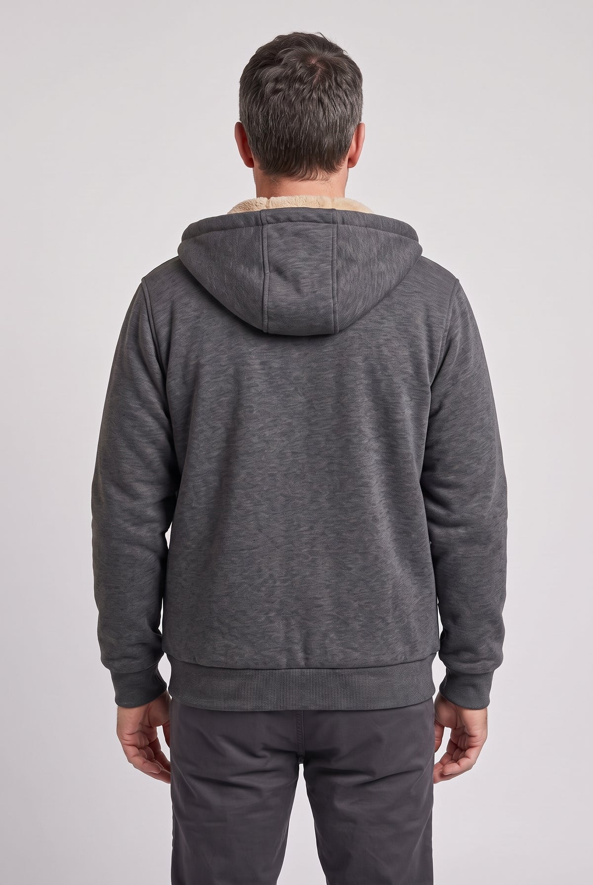 Men's Hoodie | Borg-Lined Zip-Up - Dark Grey back