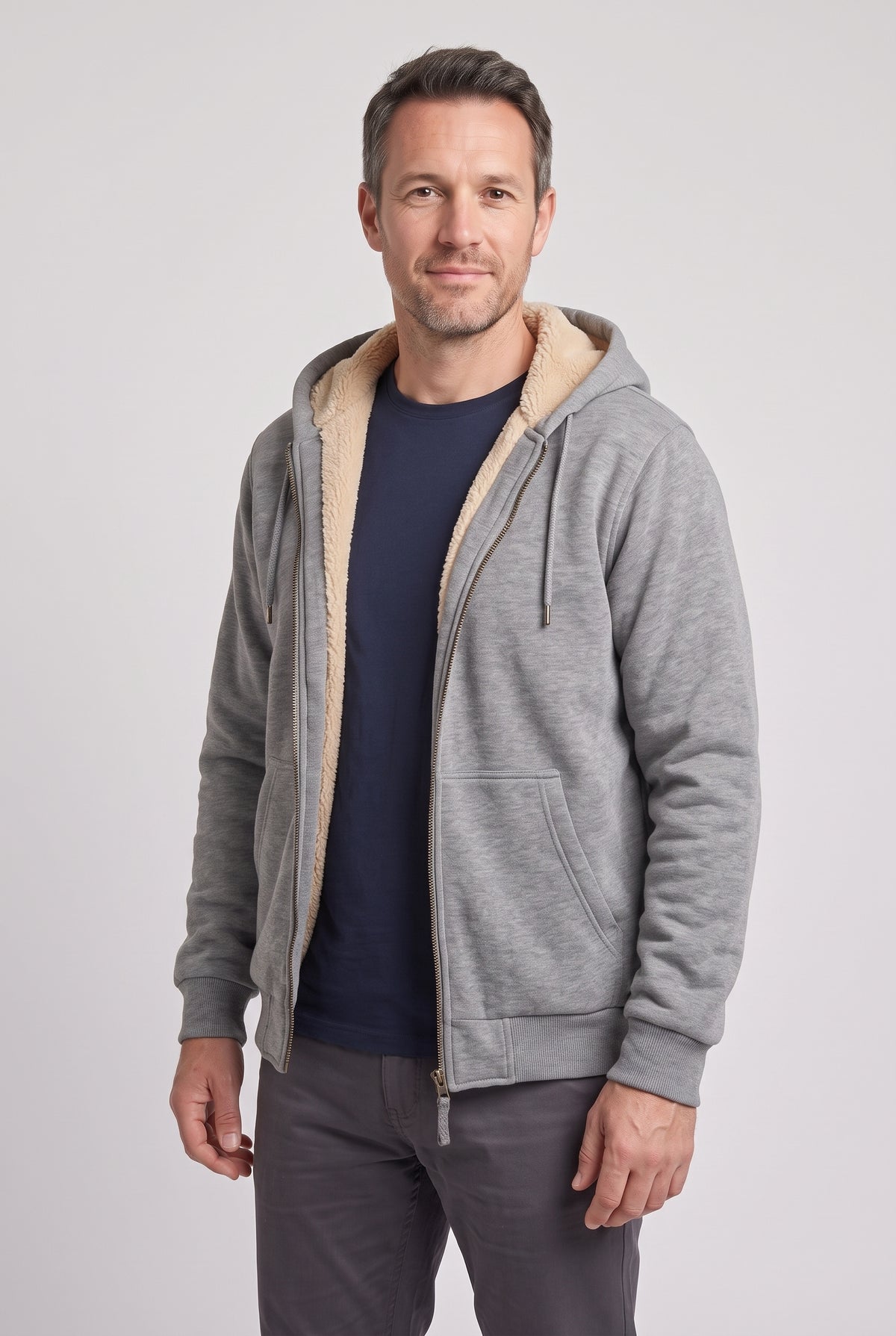 Men's Hoodie | Borg-Lined Zip-Up - Grey