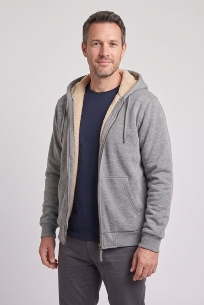 Men's Hoodie | Borg-Lined Zip-Up - Grey