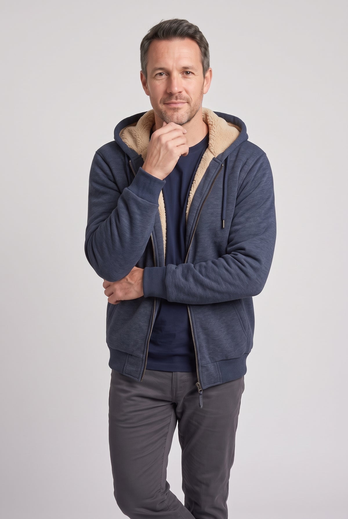 Men's Hoodie | Borg-Lined Zip-Up - Navy