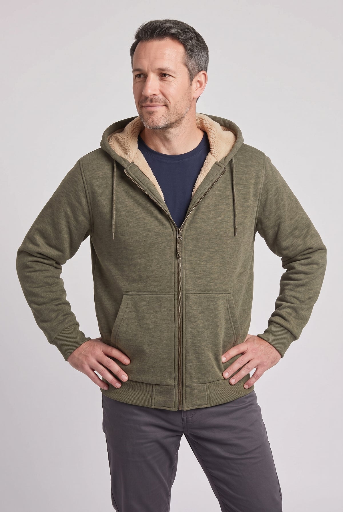 Men's Hoodie | Borg-Lined Zip-Up - Olive