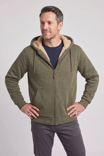 Men's Hoodie | Borg-Lined Zip-Up - Olive