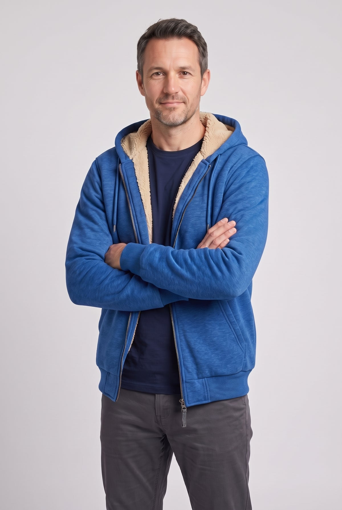 Men's Hoodie | Borg-Lined Zip-Up - Royal Blue