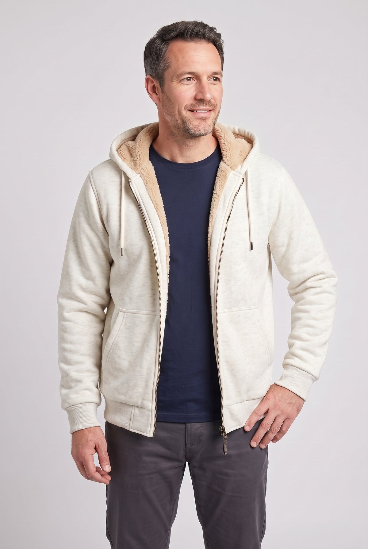 Men's Hoodie | Borg-Lined Zip-Up - White