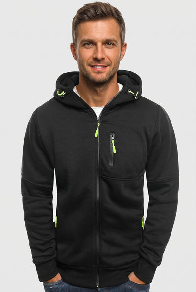Men's Hoodie | Full Zip with Contrast Pocket Trims - Black
