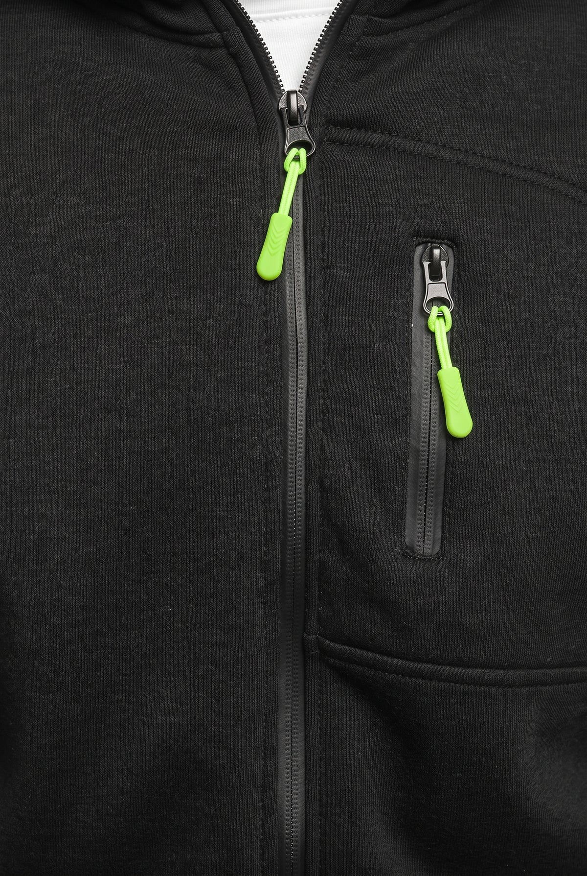 Men's Hoodie | Full Zip with Contrast Pocket Trims - Black detail