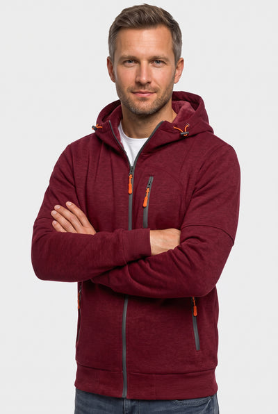 Men's Hoodie | Full Zip with Contrast Pocket Trims - Burgundy