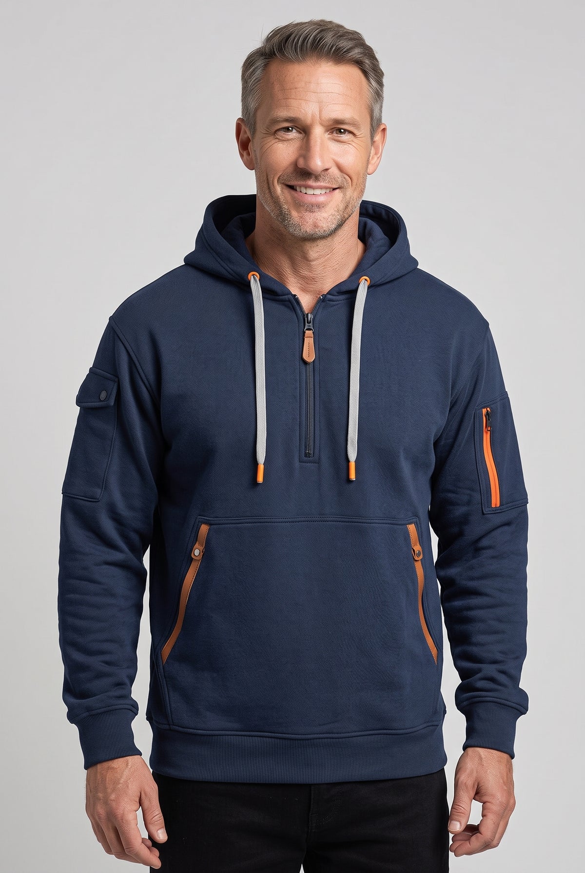 Men's Hoodie | Half Zip with Utility Pockets - Navy