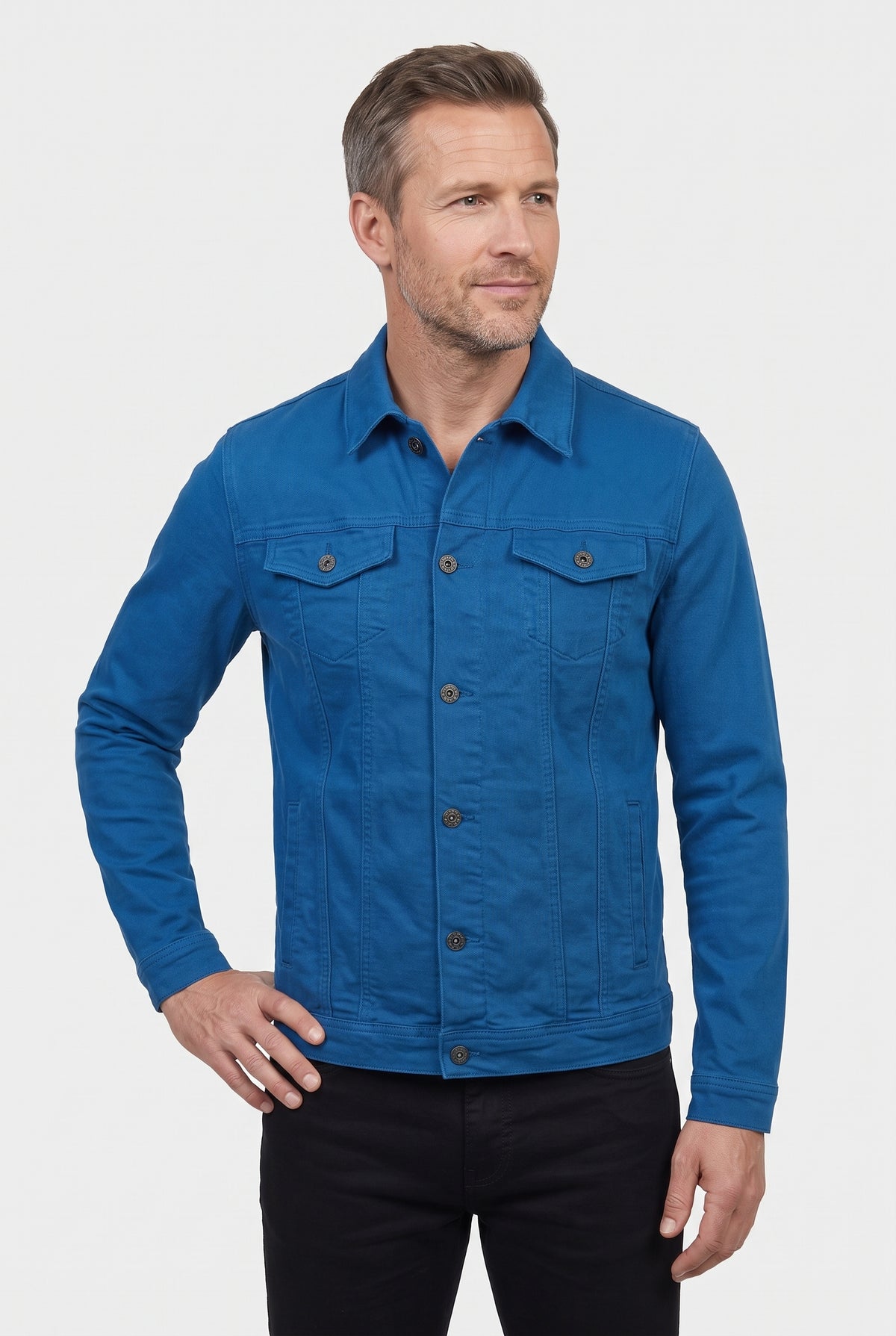 Men's Jacket | Denim-Look Trucker with Chest Pockets - Blue