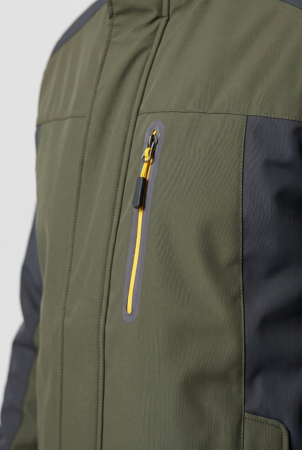 Men's Jacket | Fleece-Lined Hooded with Contrast Panels - Army Green detail