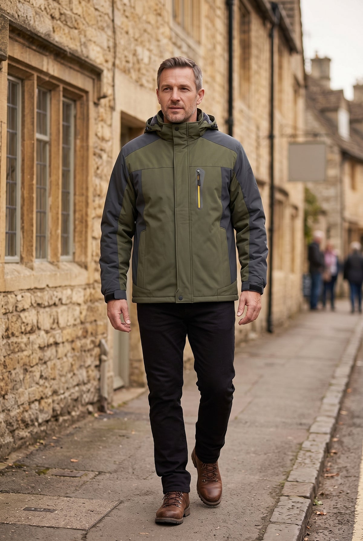 Men's Jacket | Fleece-Lined Hooded with Contrast Panels - Army Green lifestyle