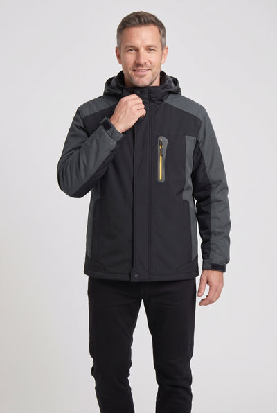 Men's Jacket | Fleece-Lined Hooded with Contrast Panels - Black