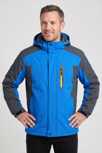 Men's Jacket | Fleece-Lined Hooded with Contrast Panels - Blue
