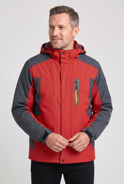 Men's Jacket | Fleece-Lined Hooded with Contrast Panels - Red