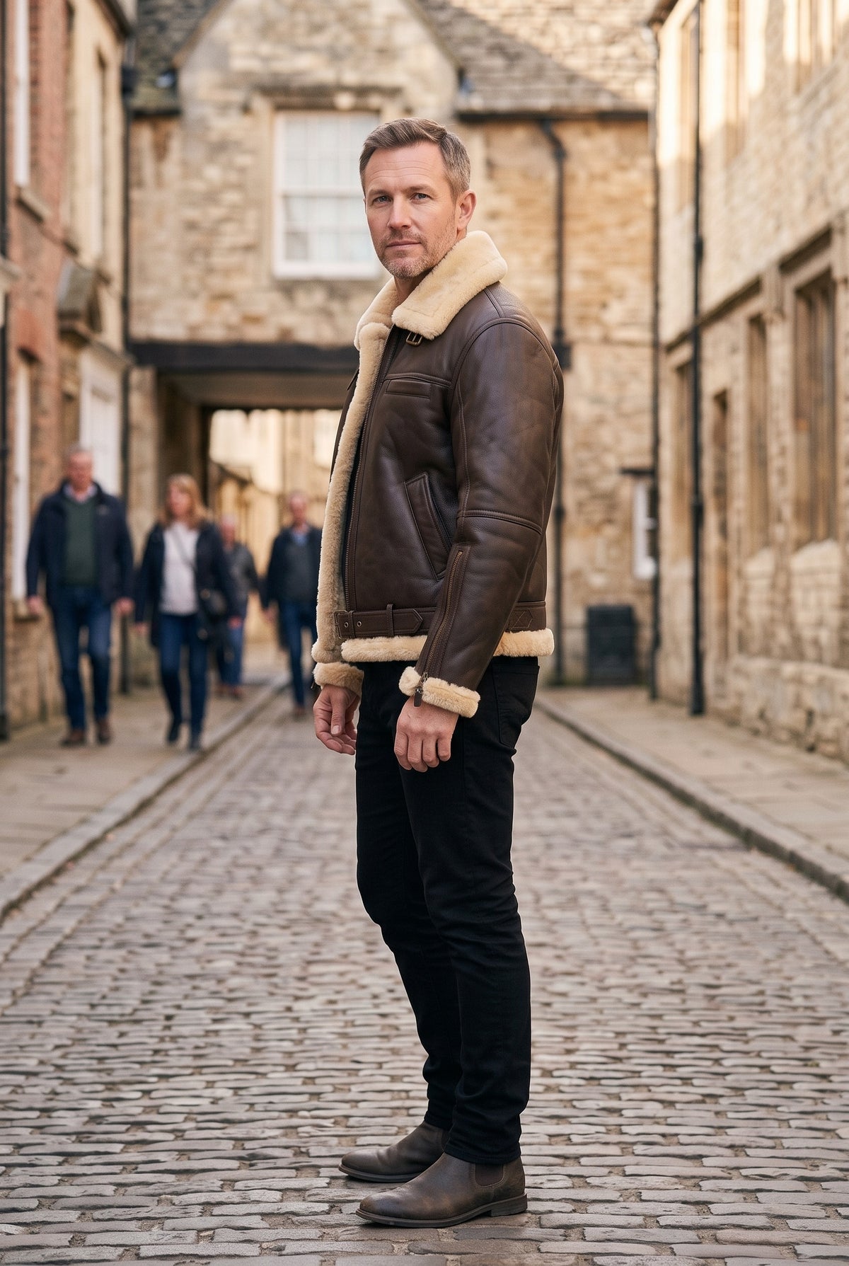 Men's Jacket | Leather-Look Aviator with Faux Shearling Collar - Brown lifestyle