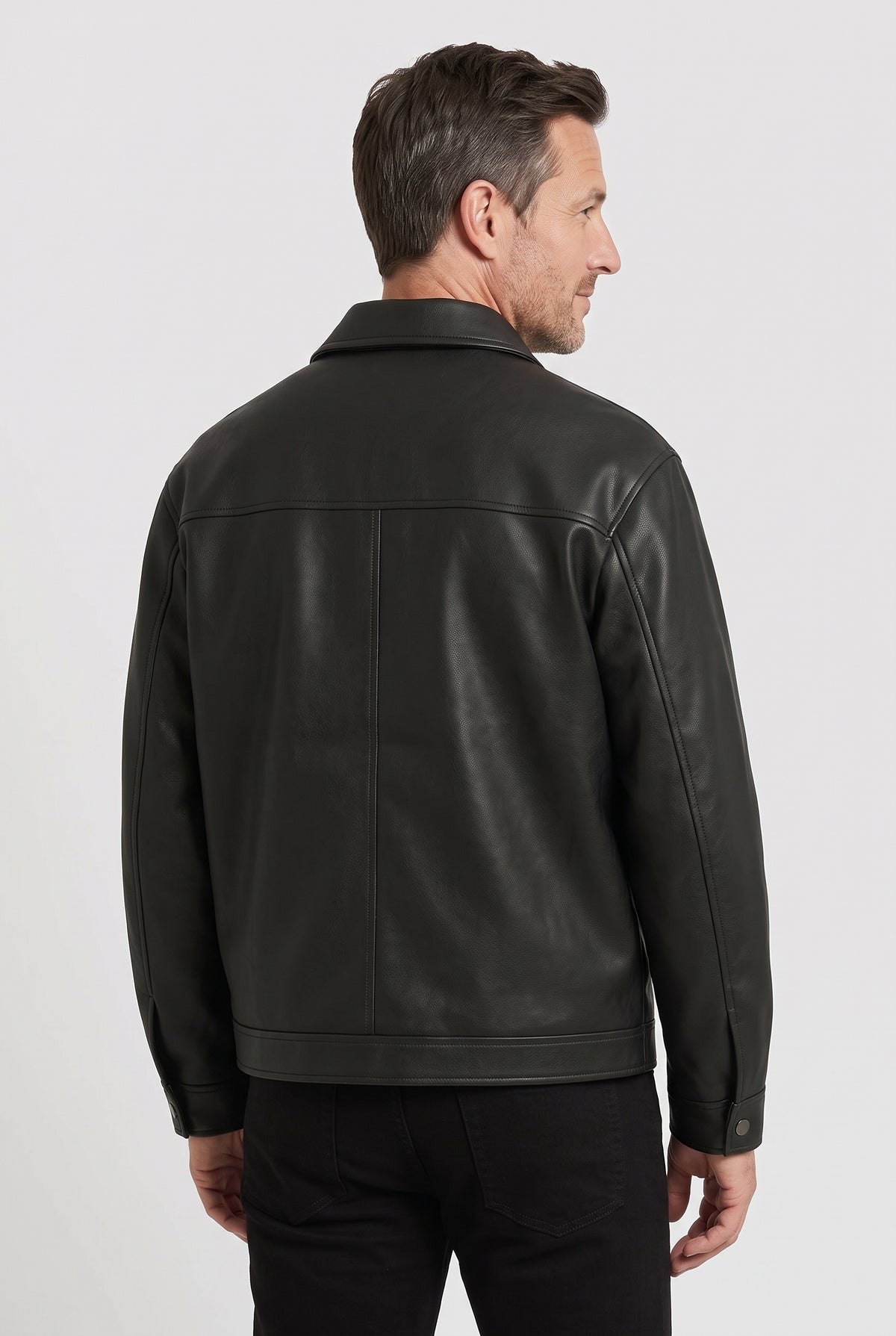 Men's Jacket | Leather-Look with Point Collar - Black back