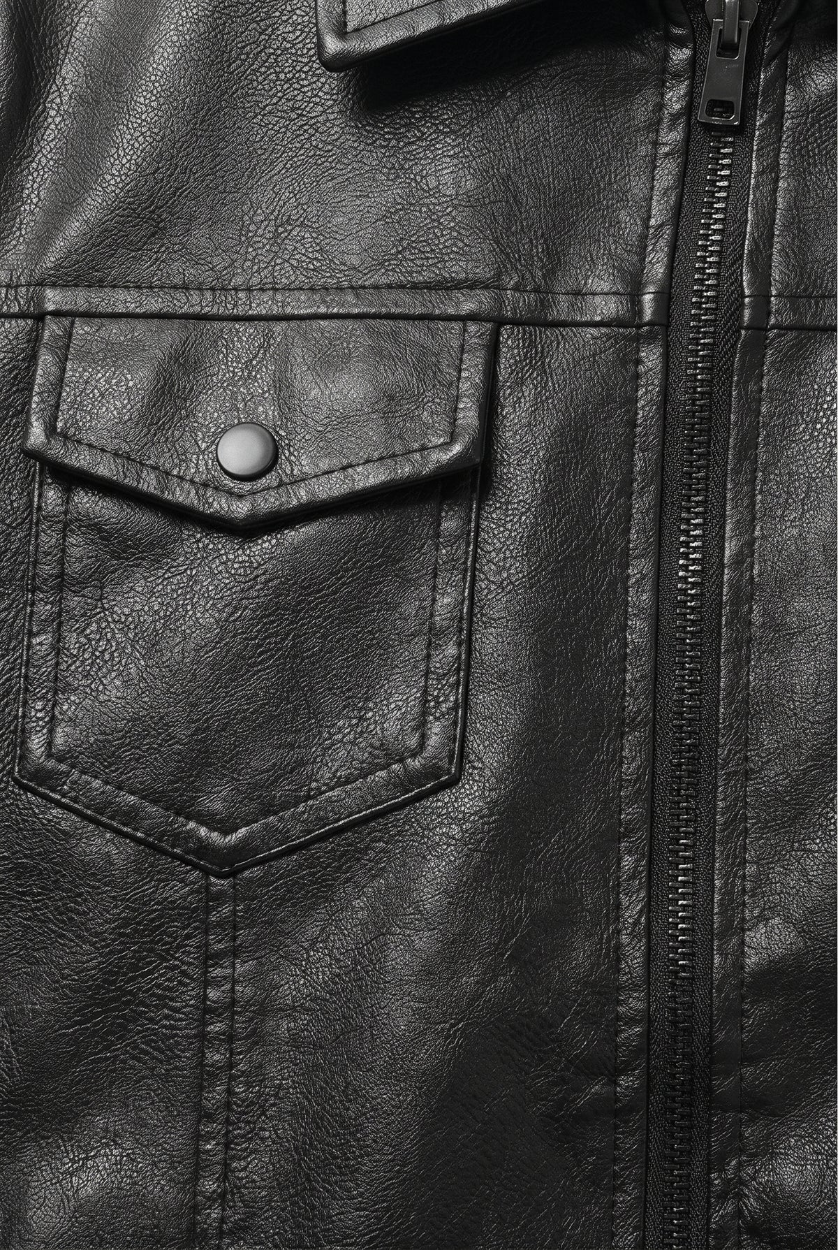 Men's Jacket | Leather-Look with Shirt Collar and Flap Pockets - Black detail