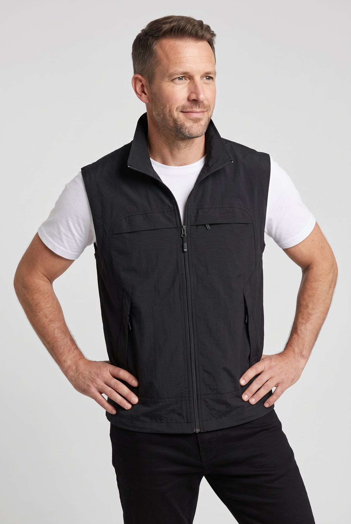 Men's Jacket | Sleeveless Gilet with Chest Pocket - Black
