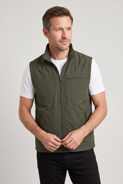 Men's Jacket | Sleeveless Gilet with Chest Pocket - Dark Green