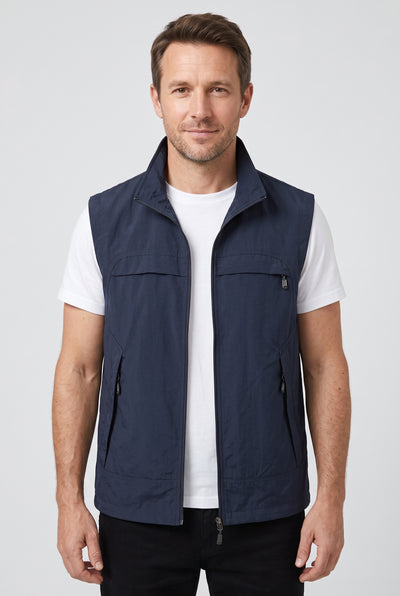 Men's Jacket | Sleeveless Gilet with Chest Pocket - Navy