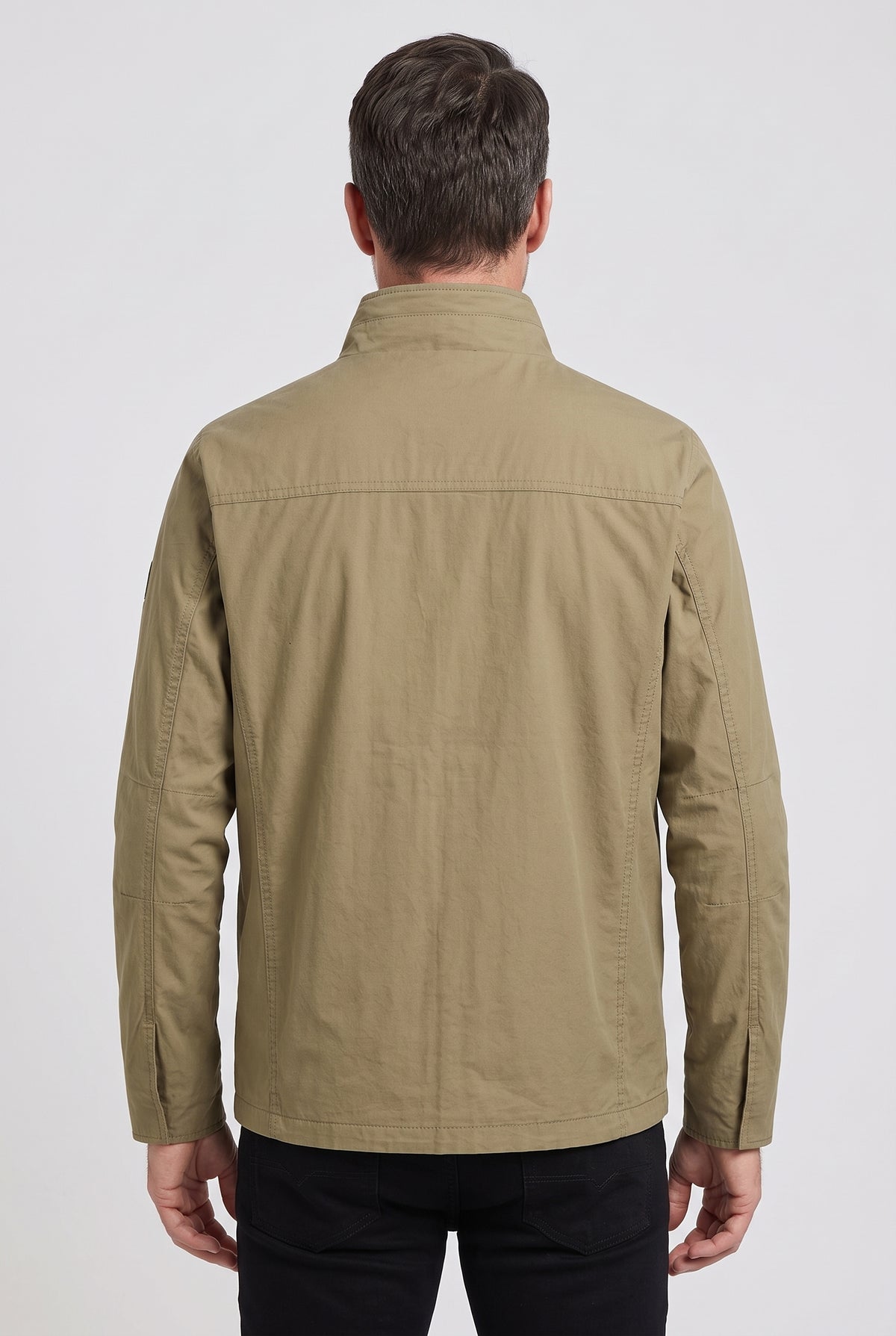 Men's Jacket | Utility Zip-Up with Stand Collar - Khaki back