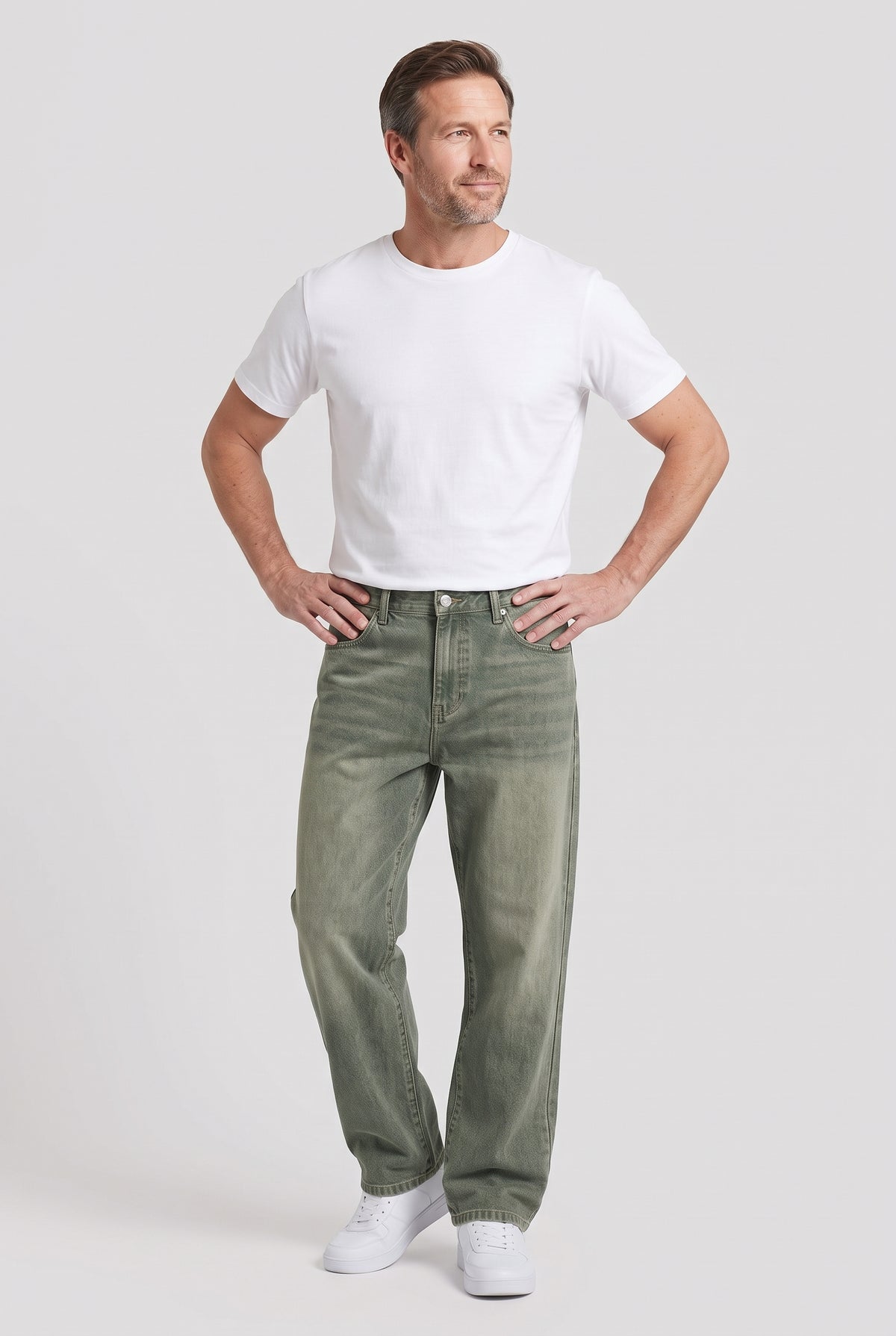 Men's Jeans | Baggy Fit with Washed Finish - Vintage Green