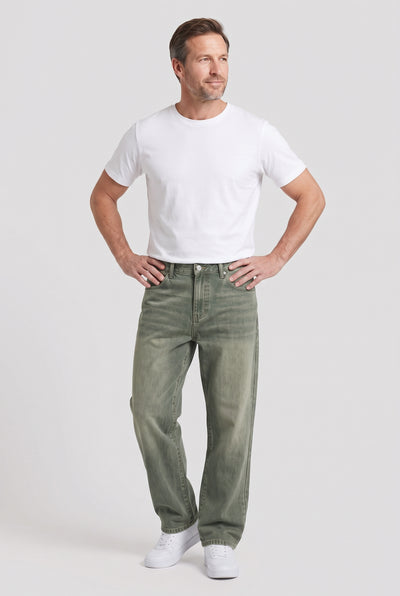 Men's Jeans | Baggy Fit with Washed Finish - Vintage Green