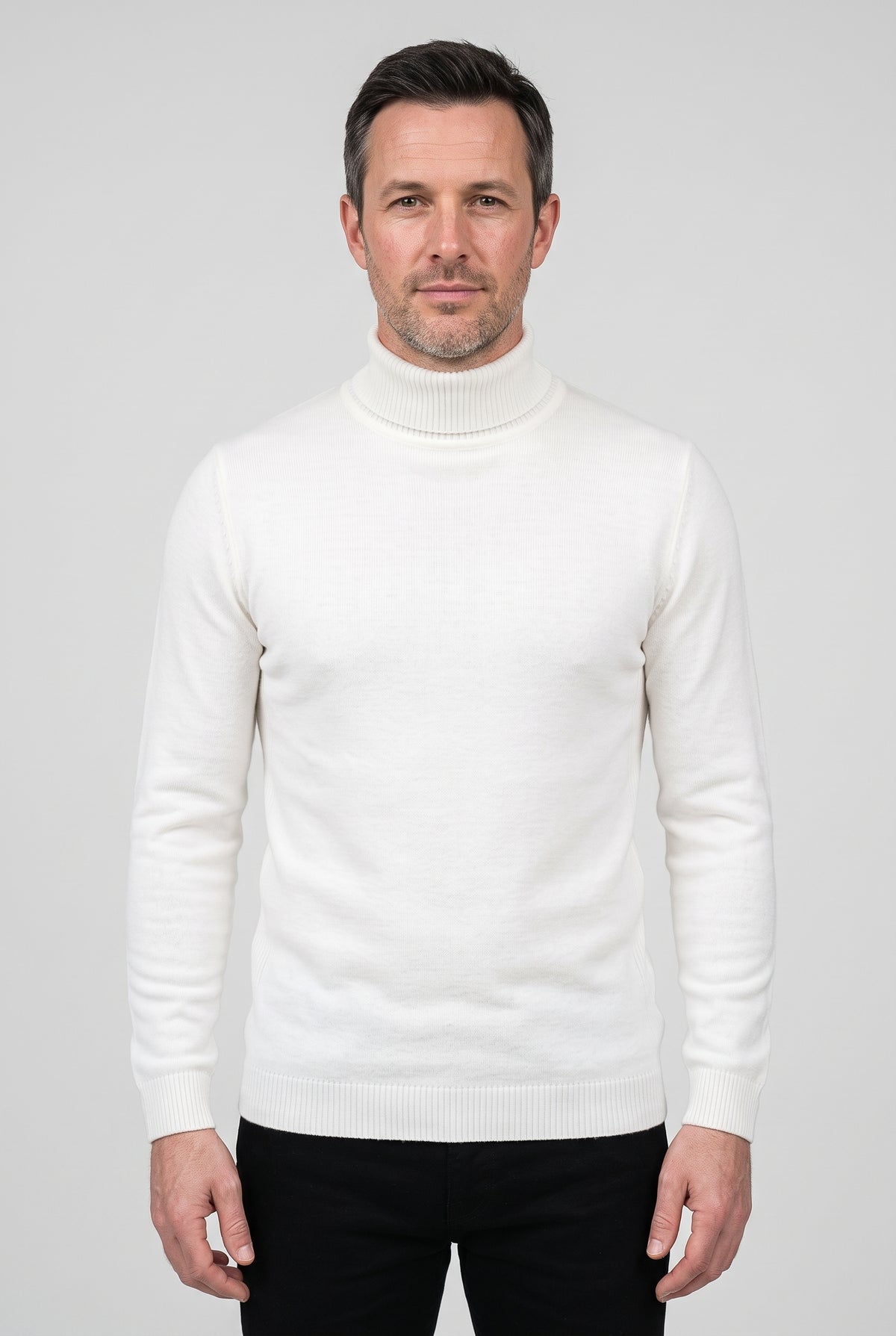 Men's Knitted Jumper | Roll Neck Fine Knit - White