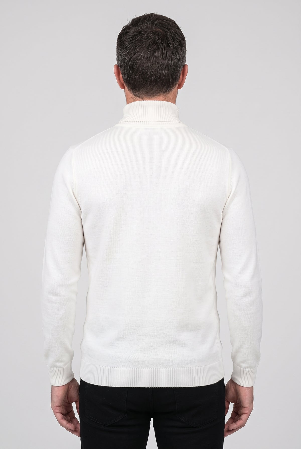 Men's Knitted Jumper | Roll Neck Fine Knit - White back