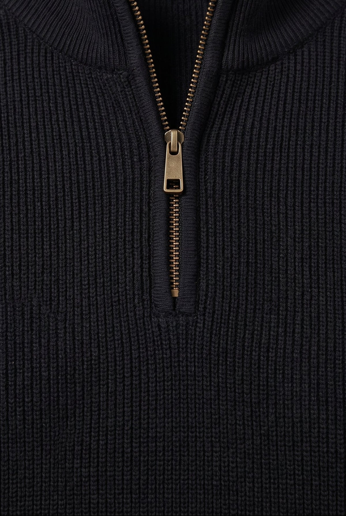 Men's Quarter Zip Jumper | Ribbed Knit with Raglan Sleeves - Black detail