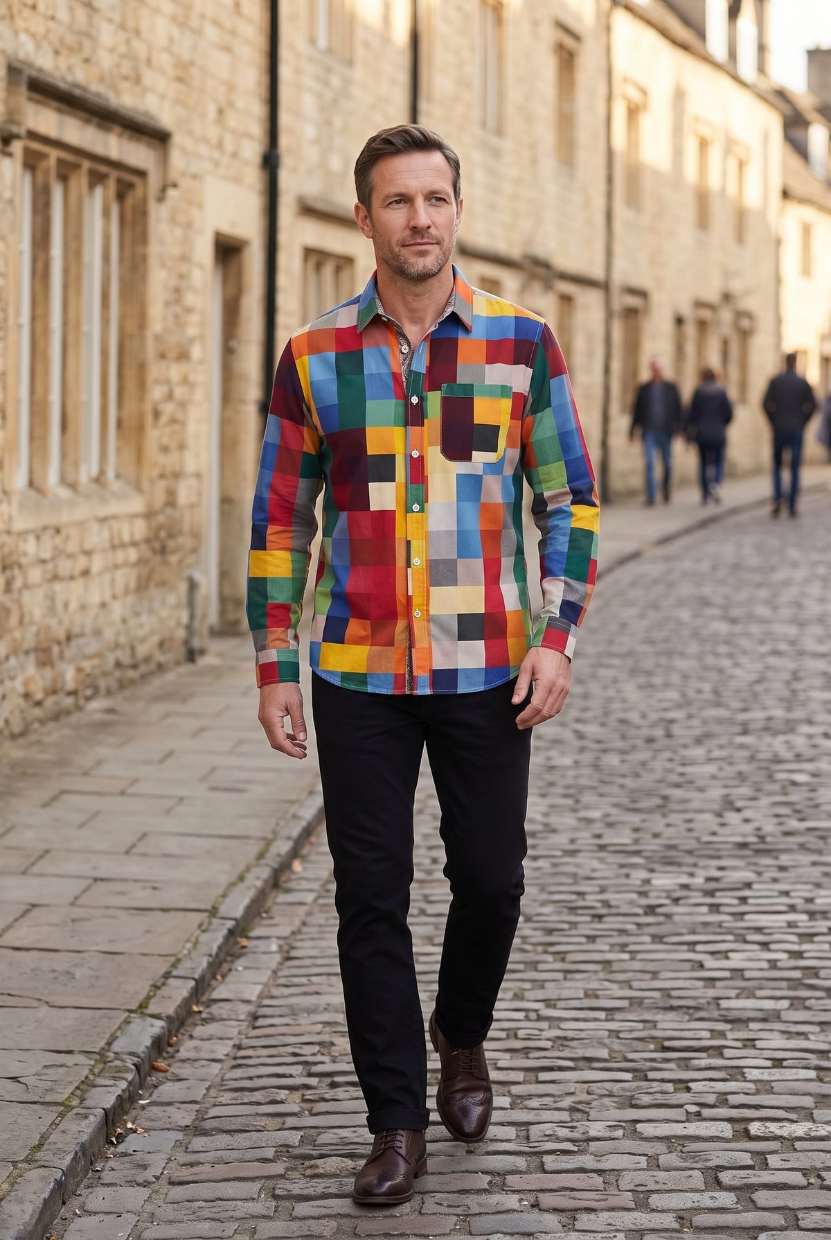 Men's Shirt | Patchwork Check Long Sleeve - Multicolour lifestyle