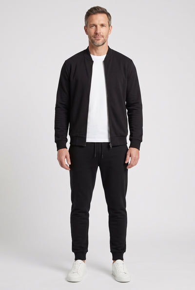 Men's Tracksuit | Bomber Collar Zip-Up with Slim Joggers - Black