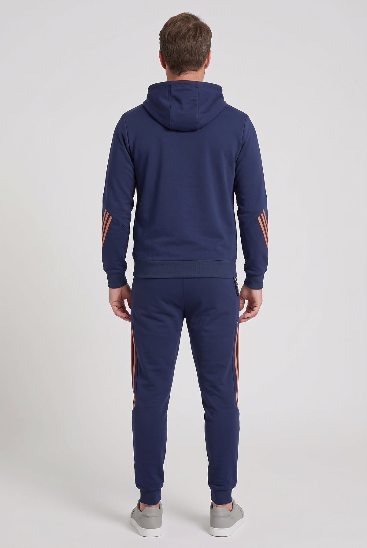 Men's Tracksuit | Hooded Zip-Up with Stripe Sleeve Detail - Navy back