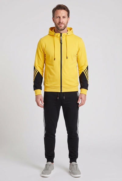 Men's Tracksuit | Hooded Zip-Up with Stripe Sleeve Detail - Yellow