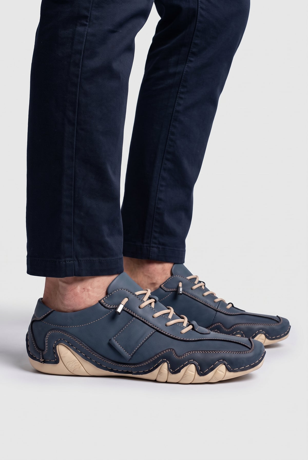 Men's Trainers | Leather-Look with Wavy Grip Sole - Blue worn