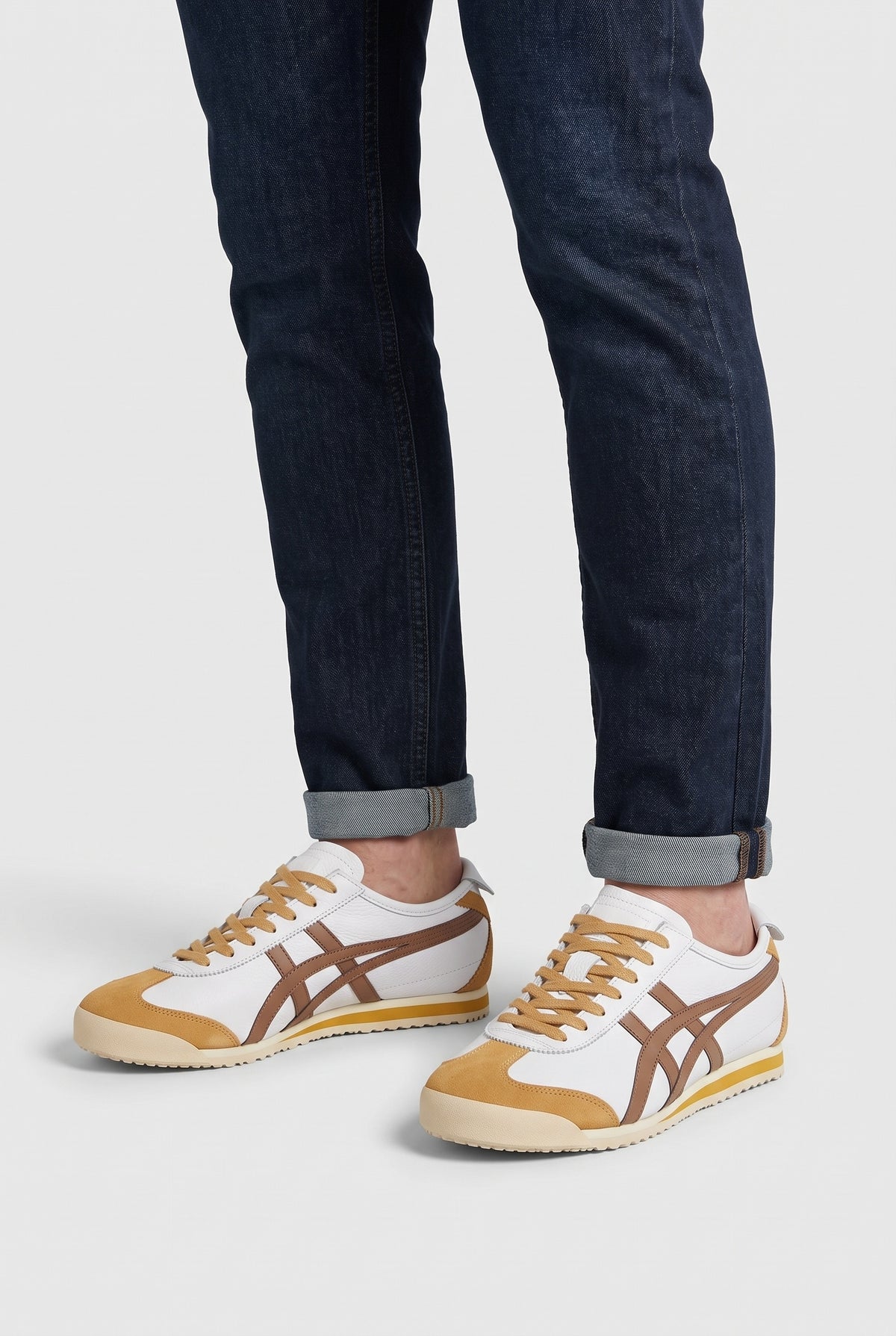 Men's Trainers | Retro Suede-Look with Contrast Stripes - Tan worn