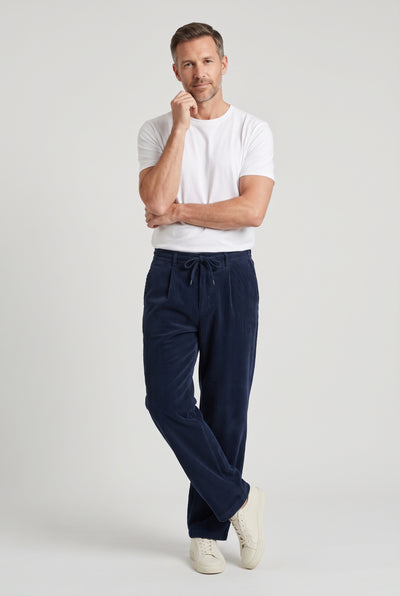 Men's Trousers | Wide Leg Corduroy with Drawstring - Navy