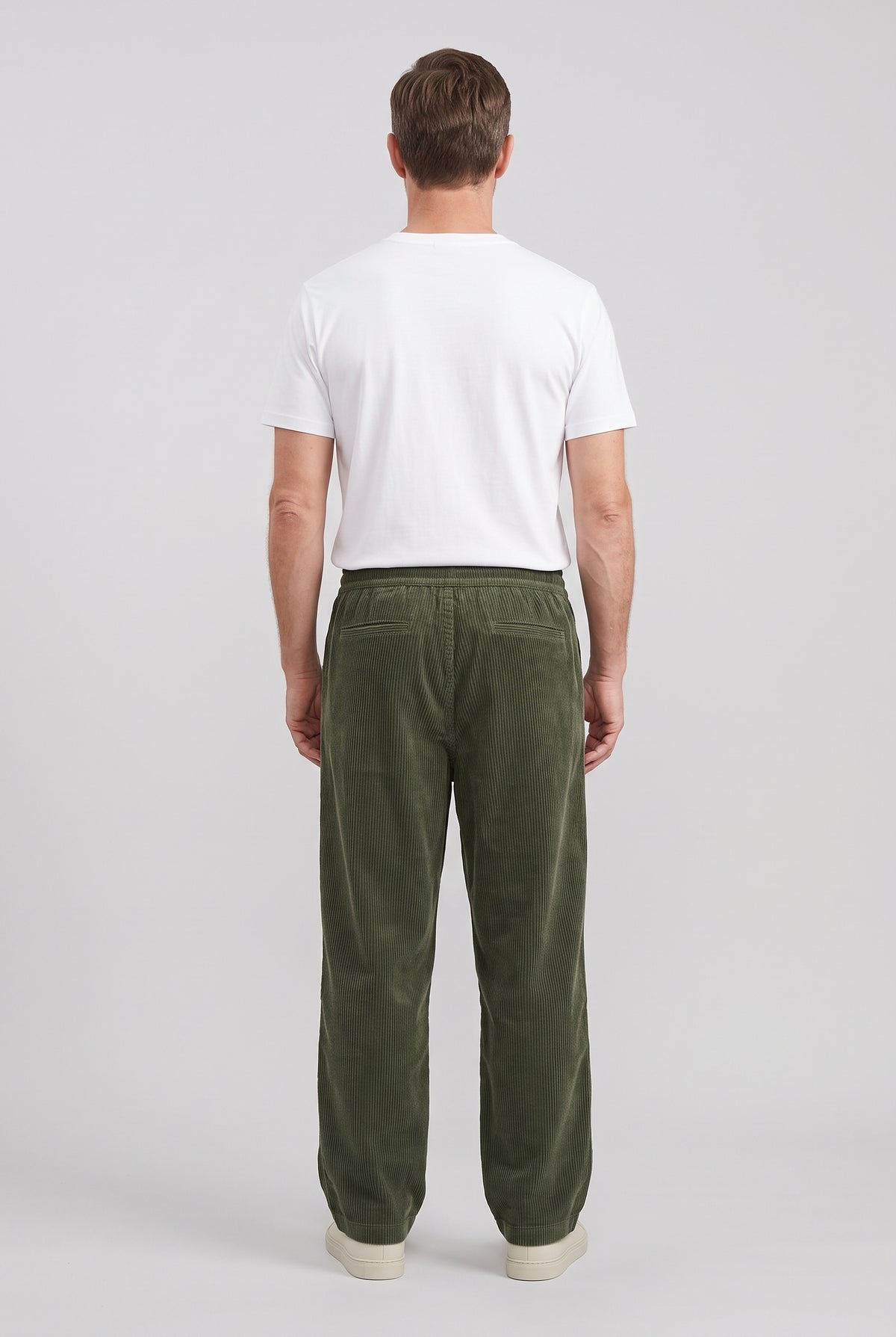 Men's Trousers | Wide Leg Corduroy with Drawstring - Olive back