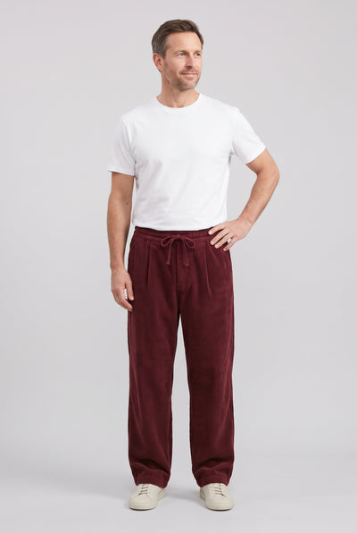 Men's Trousers | Wide Leg Corduroy with Drawstring - Red